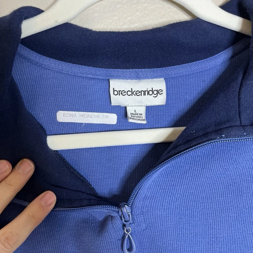 womens quarter zip Pullover Blue Embroidered Preppy Cottage‎ VTG L 90s Nature - Picture 3 of 7